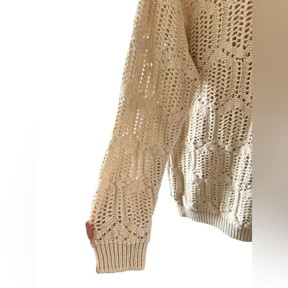 ZARA Crochet Light Beige Open-Knit Polo collar  Sweater size M